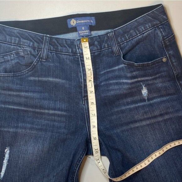 Democracy Ab Solution Distressed Jean Women Sz 6 Crop Raw Hem Dark Wash Stretch - Picture 12 of 14